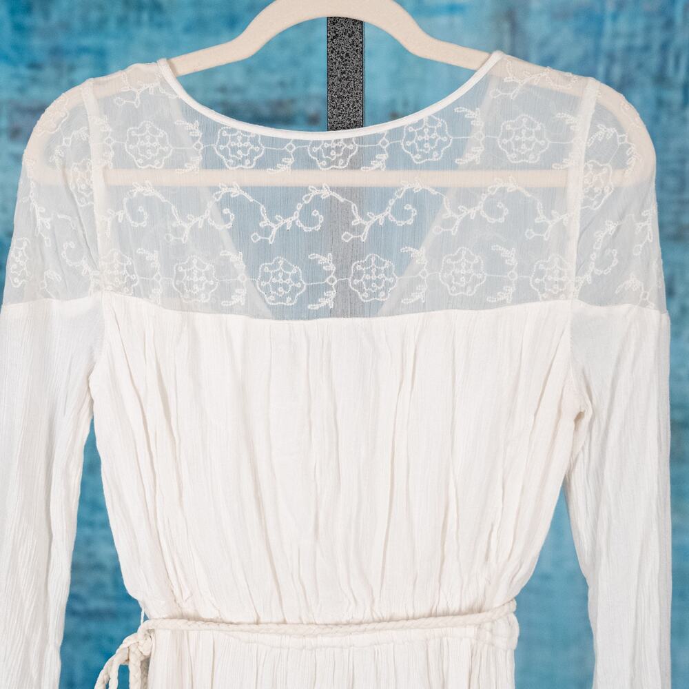 Abercrombie Fitch Boho Beachy Mini Dress Sheer Lace Neckline SMALL Cream Gauzy - Picture 4 of 5